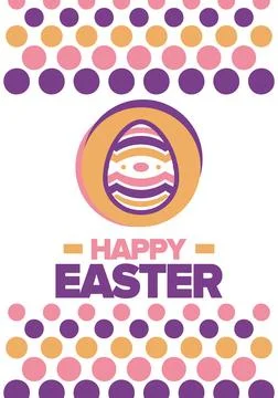 Happy Easter in April. Christian spring holiday. Eggs with patterns. Vector art Stockillustratie