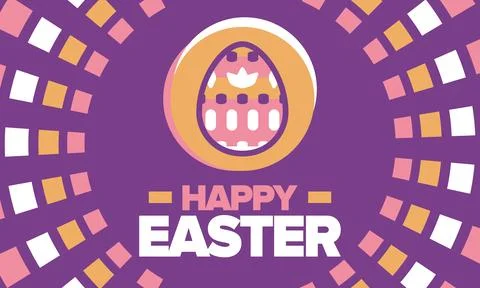 Happy Easter in April. Christian spring holiday. Eggs with patterns. Vector art Stockillustratie