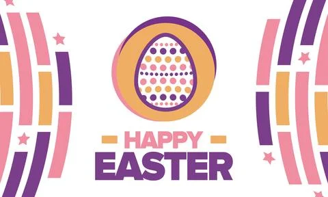 Happy Easter in April. Christian spring holiday. Eggs with patterns. Vector art Stock Illustration