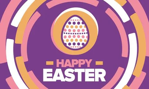 Happy Easter in April. Christian spring holiday. Eggs with patterns. Vector art Illustrazione stock