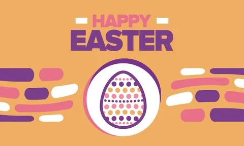 Happy Easter in April. Christian spring holiday. Eggs with patterns. Vector art Stock Illustration