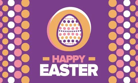 Happy Easter in April. Christian spring holiday. Eggs with patterns. Vector art Stock Illustration