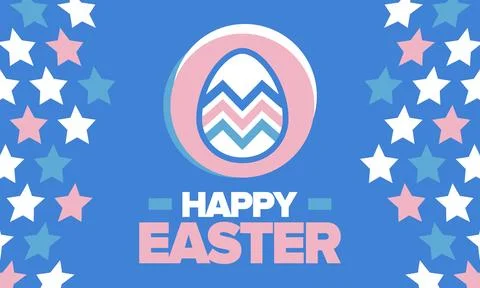 Happy Easter in April. Christian spring holiday. Eggs with patterns. Vector art Stockillustratie