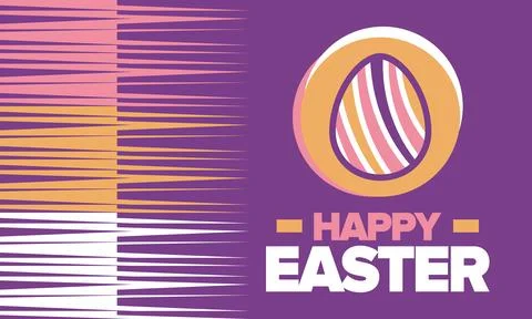 Happy Easter in April. Christian spring holiday. Eggs with patterns. Vector art イラスト素材