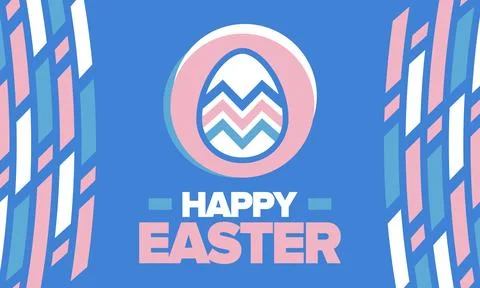 Happy Easter in April. Christian spring holiday. Eggs with patterns. Vector art Stockillustratie