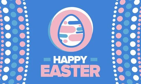 Happy Easter in April. Christian spring holiday. Eggs with patterns. Vector art Illustrazione stock