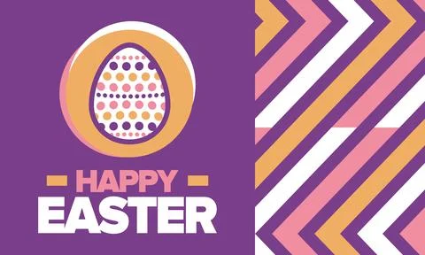 Happy Easter in April. Christian spring holiday. Eggs with patterns. Vector art Stock Illustration