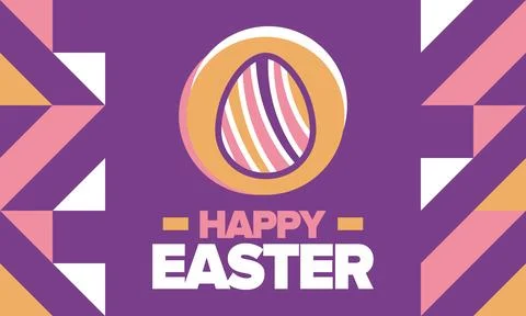 Happy Easter in April. Christian spring holiday. Eggs with patterns. Vector art Illustrazione stock