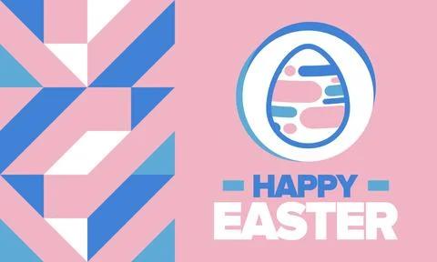 Happy Easter in April. Christian spring holiday. Eggs with patterns. Vector art Illustrazione stock