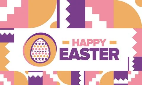 Happy Easter in April. Christian spring holiday. Eggs with patterns. Vector art イラスト素材