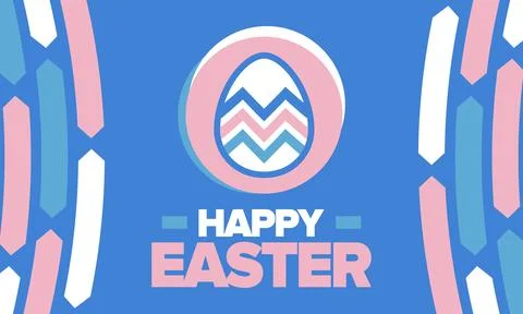 Happy Easter in April. Christian spring holiday. Eggs with patterns. Vector art Stockillustratie