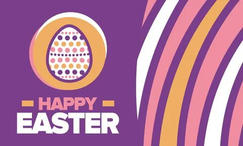 Happy Easter in April. Christian spring holiday. Eggs with patterns. Vector art イラスト素材