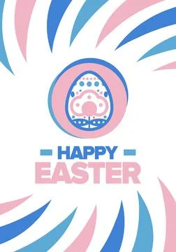 Happy Easter in April. Christian spring holiday. Eggs with patterns. Vector art Stock Illustration