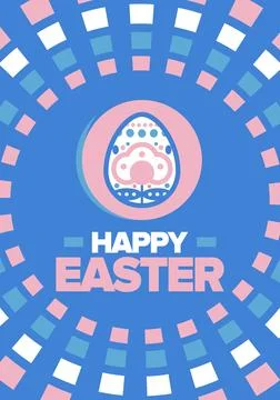 Happy Easter in April. Christian spring holiday. Eggs with patterns. Vector art イラスト素材