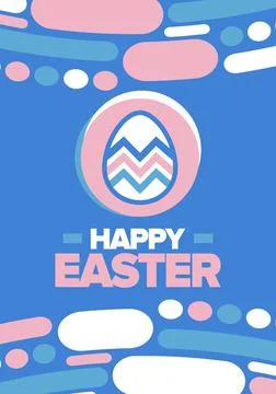 Happy Easter in April. Christian spring holiday. Eggs with patterns. Vector art Illustrazione stock
