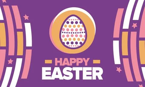 Happy Easter in April. Christian spring holiday. Eggs with patterns. Vector art Stock Illustration