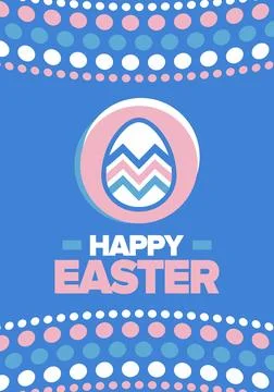 Happy Easter in April. Christian spring holiday. Eggs with patterns. Vector art Stockillustratie