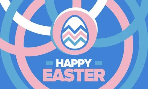 Happy Easter in April. Christian spring holiday. Eggs with patterns. Vector art Illustrazione stock