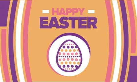 Happy Easter in April. Christian spring holiday. Eggs with patterns. Vector art Stockillustratie