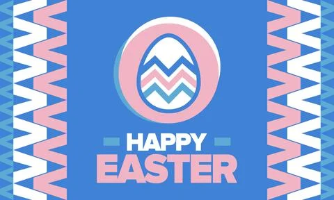 Happy Easter in April. Christian spring holiday. Eggs with patterns. Vector art Stockillustratie