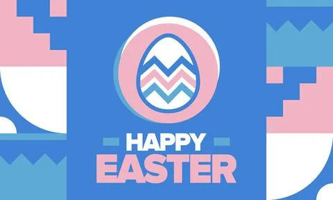 Happy Easter in April. Christian spring holiday. Eggs with patterns. Vector art Stockillustratie