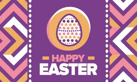Happy Easter in April. Christian spring holiday. Eggs with patterns. Vector art イラスト素材