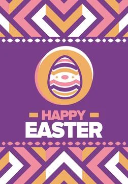 Happy Easter in April. Christian spring holiday. Eggs with patterns. Vector art Stockillustratie