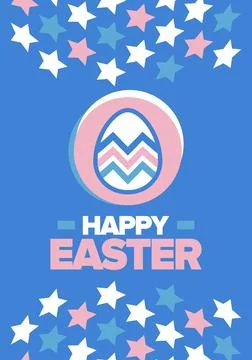 Happy Easter in April. Christian spring holiday. Eggs with patterns. Vector art イラスト素材
