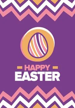 Happy Easter in April. Christian spring holiday. Eggs with patterns. Vector art Illustrazione stock
