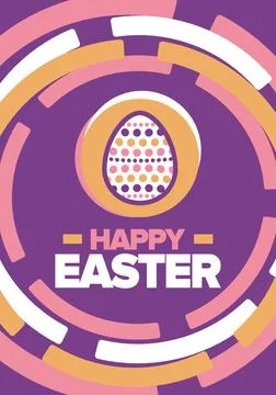 Happy Easter in April. Christian spring holiday. Eggs with patterns. Vector art イラスト素材