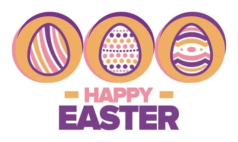 Happy Easter in April. Christian spring holiday. Eggs with patterns. Vector art Stock Illustration