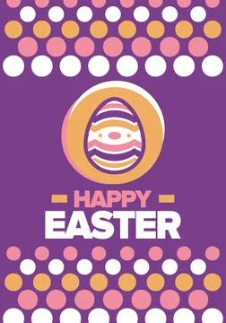 Happy Easter in April. Christian spring holiday. Eggs with patterns. Vector art イラスト素材