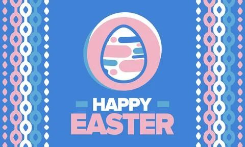 Happy Easter in April. Christian spring holiday. Eggs with patterns. Vector art Stock Illustration