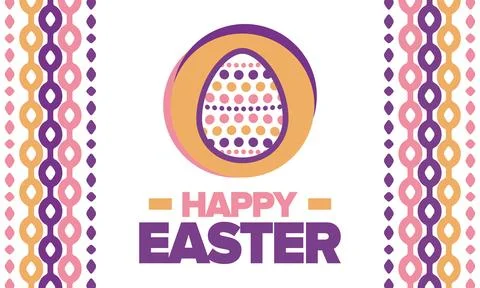 Happy Easter in April. Christian spring holiday. Eggs with patterns. Vector art Stockillustratie