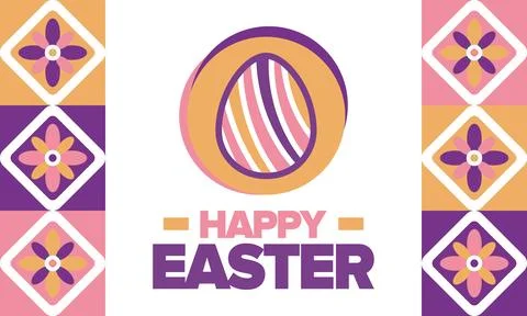 Happy Easter in April. Christian spring holiday. Eggs with patterns. Vector art イラスト素材