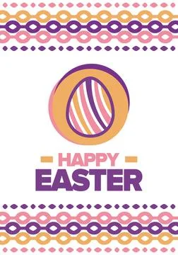 Happy Easter in April. Christian spring holiday. Eggs with patterns. Vector art Stock Illustration