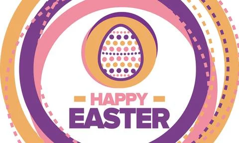 Happy Easter in April. Christian spring holiday. Eggs with patterns. Vector art Stock Illustration