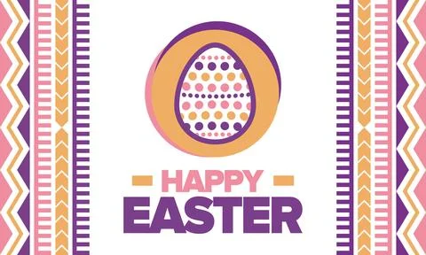 Happy Easter in April. Christian spring holiday. Eggs with patterns. Vector art イラスト素材