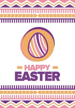 Happy Easter in April. Christian spring holiday. Eggs with patterns. Vector art イラスト素材