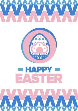 Happy Easter in April. Christian spring holiday. Eggs with patterns. Vector art Stockillustratie