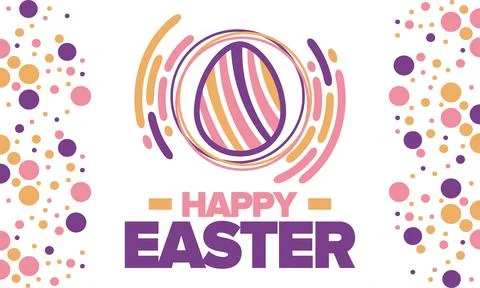Happy Easter in April. Christian spring holiday. Eggs with patterns. Vector art Stock Illustration