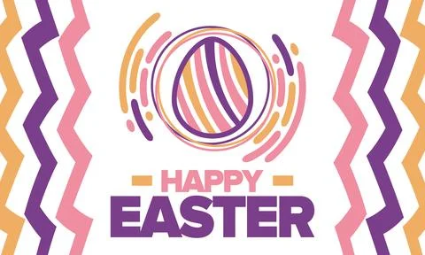Happy Easter in April. Christian spring holiday. Eggs with patterns. Vector art イラスト素材