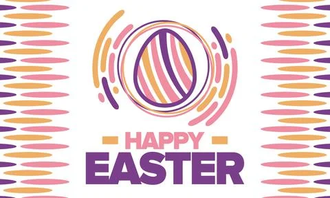 Happy Easter in April. Christian spring holiday. Eggs with patterns. Vector art イラスト素材