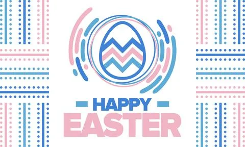 Happy Easter in April. Christian spring holiday. Eggs with patterns. Vector art Illustrazione stock