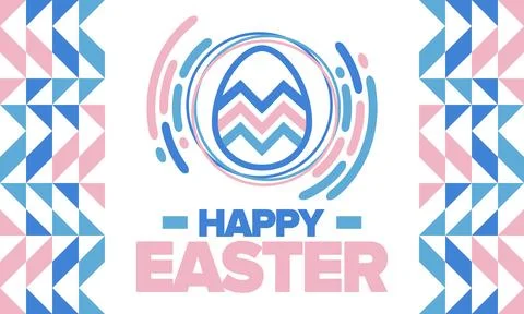 Happy Easter in April. Christian spring holiday. Eggs with patterns. Vector art Stock Illustration