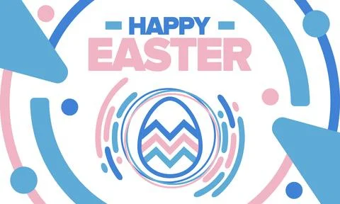 Happy Easter in April. Christian spring holiday. Eggs with patterns. Vector art Stock Illustration