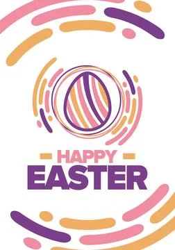 Happy Easter in April. Christian spring holiday. Eggs with patterns. Vector art Stockillustratie