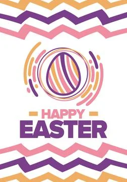 Happy Easter in April. Christian spring holiday. Eggs with patterns. Vector art Illustrazione stock
