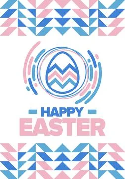 Happy Easter in April. Christian spring holiday. Eggs with patterns. Vector art Stockillustratie