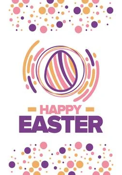 Happy Easter in April. Christian spring holiday. Eggs with patterns. Vector art Stock Illustration